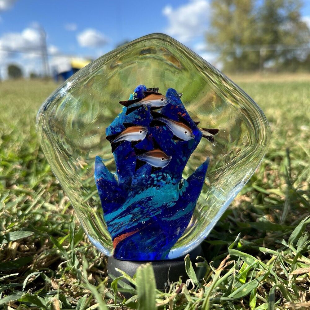 Vintage Murano Glass Tropical Fish Aquarium 8‎ Fish Paperweight